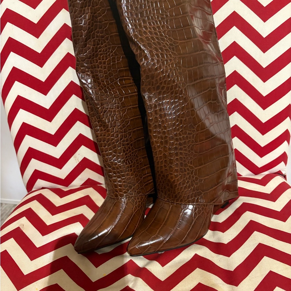 Stylish Croc-Embossed Tall Boots